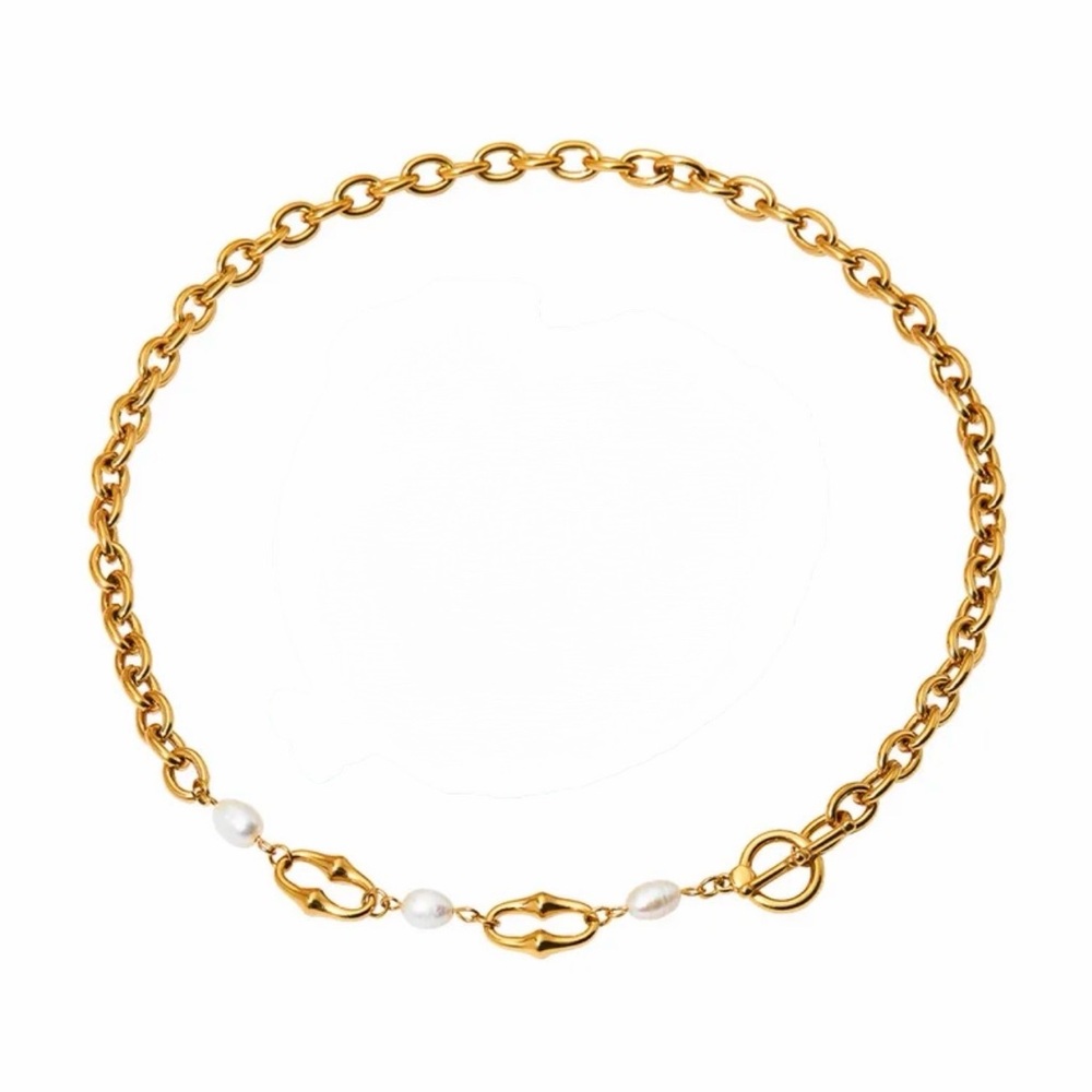 Toggle Chain Necklace with Natural Pearls - Picture 2 of 6